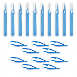 10 Bisturi chirurgico sterile + 10 pinzetta da medicazione sterile-20