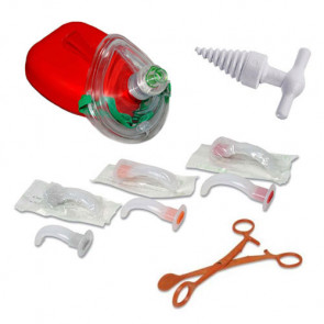 KIT CPR PER PALLONE AMBU MASCHERA POCKET MASK APRIBOCCA PINZA TIRALINGUA GUEDEL-20